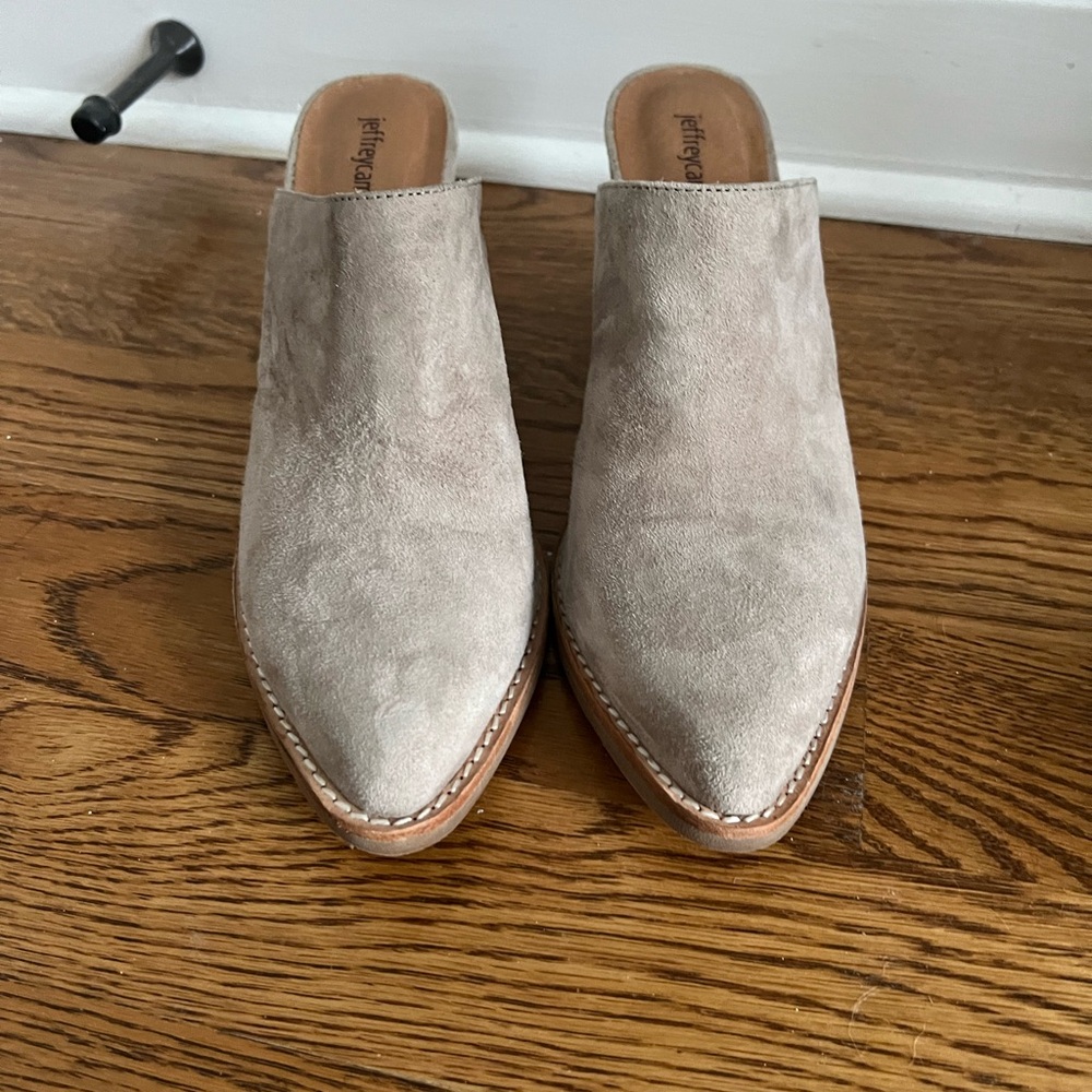 Jeffrey Campbell Tan Mules with Pointed Toe and Wooden Sole